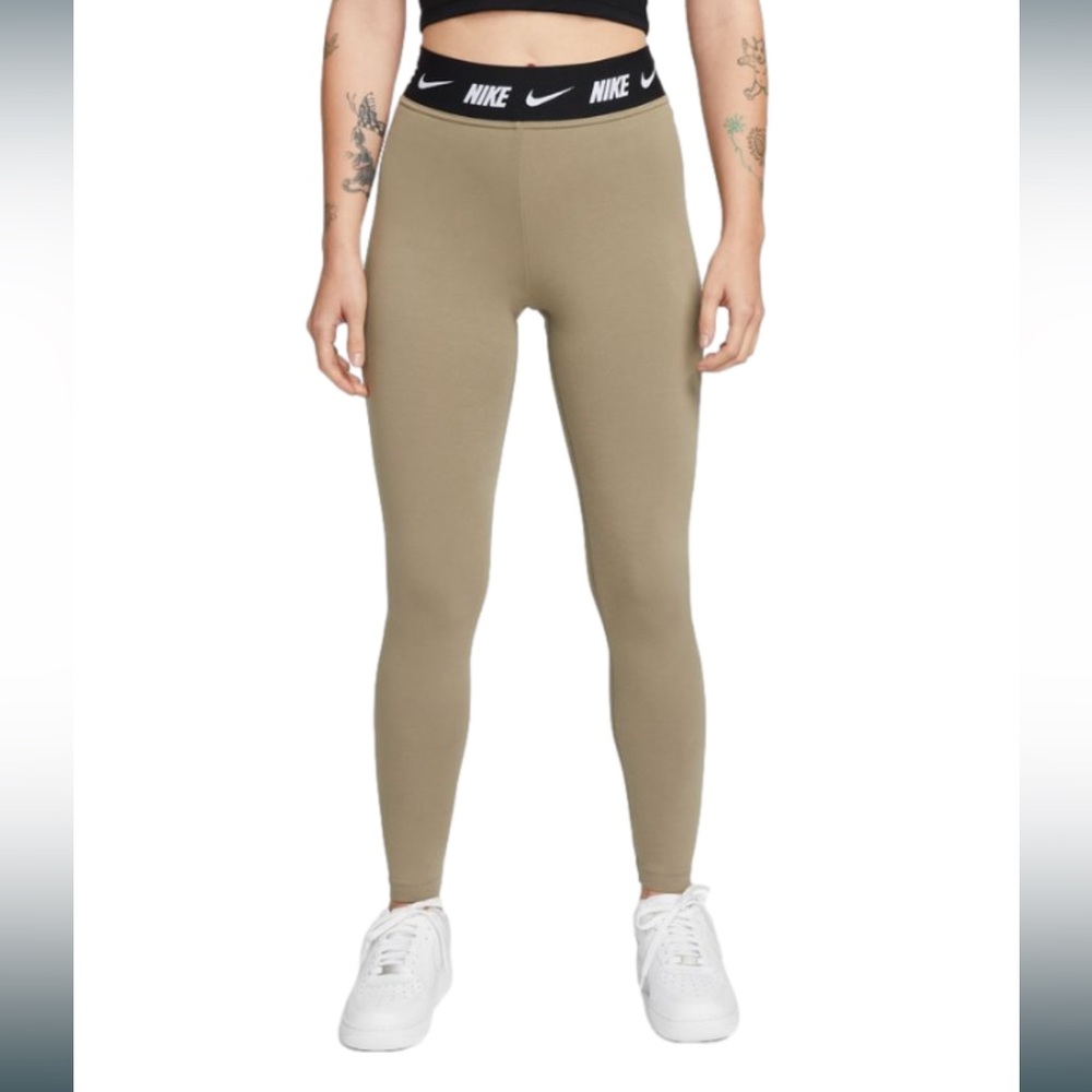 NWOT Nike Legging High-Waist Beige w Stretchy Swoosh Band Cotton Pants